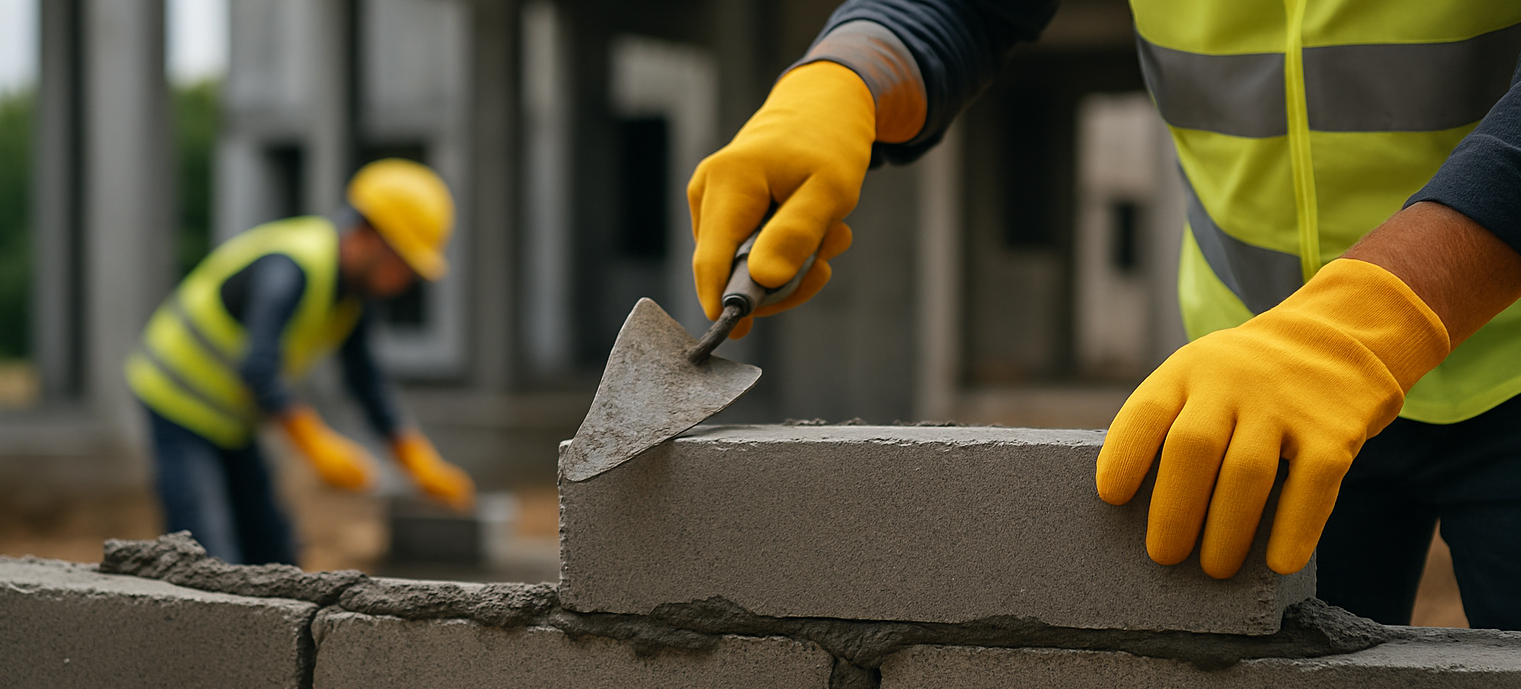 Operaris de Construccions Rasquera treballant en obra nova a Ulldecona